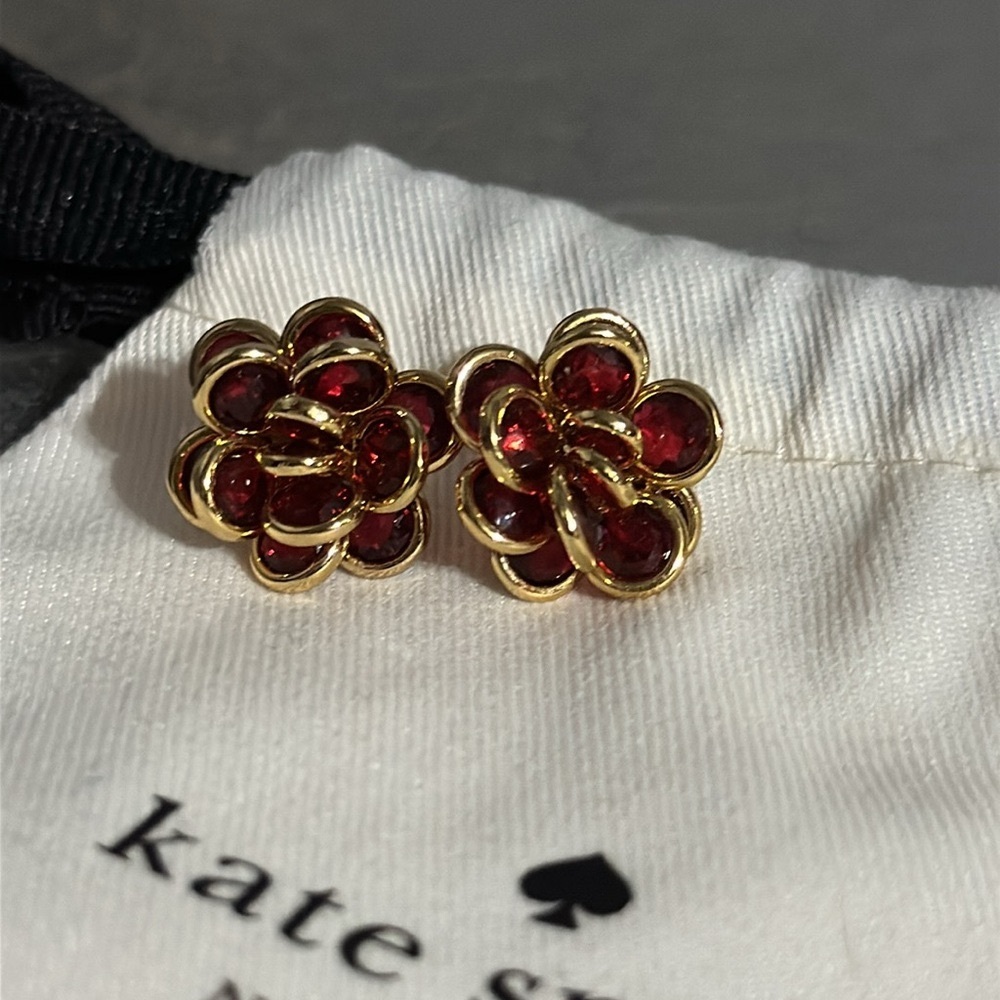 NEW Kate Spade Burgandy with Gold Trim Flower Petal Stud Earrings